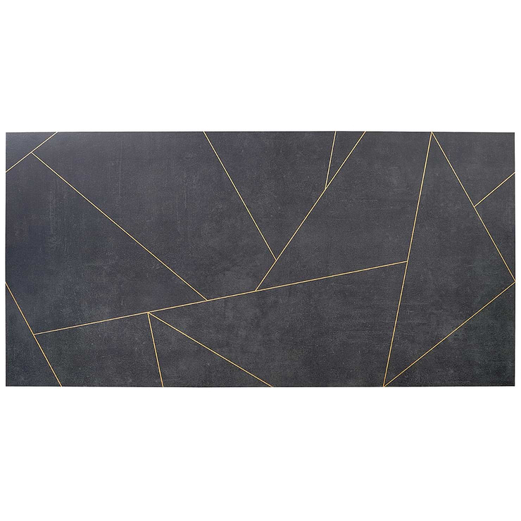 Whitney Ardesia Charcoal Black and Gold Line 24x48 Artisan Decor Matte Porcelain Wall Tile