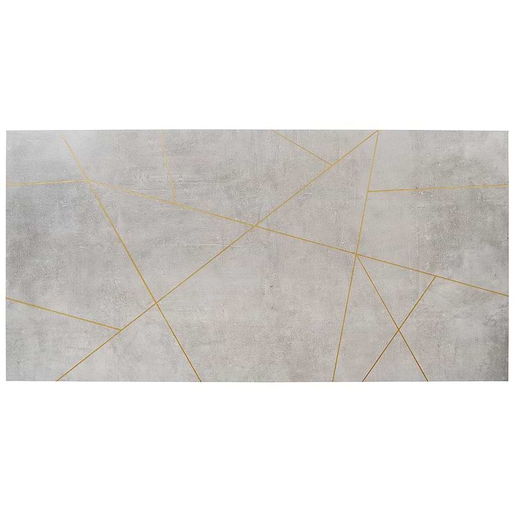 Whitney Cemento Gray and Gold Line 24x48 Artisan Decor Matte Porcelain Wall Tile