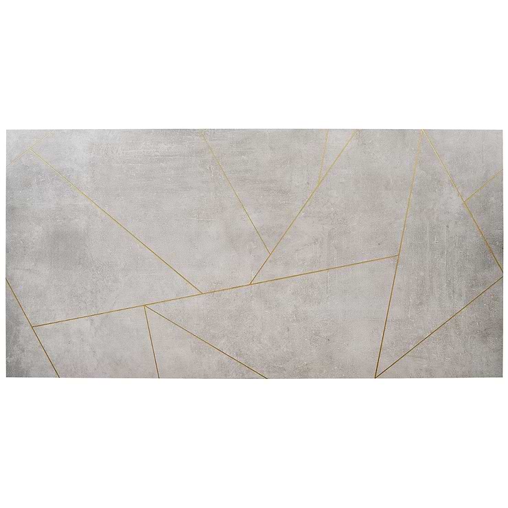 Whitney Cemento Gray and Gold Line 24x48 Artisan Decor Matte Porcelain Wall Tile