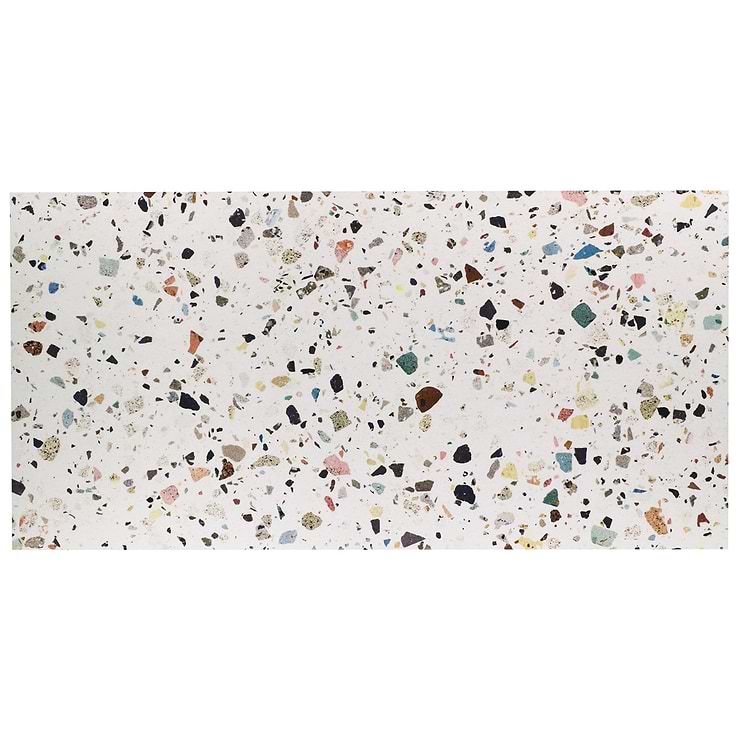 Bejeweled White Multicolor 24x48 Terrazzo Look Polished Porcelain Tile