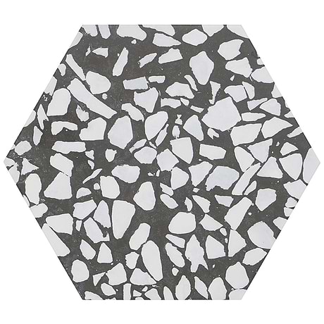 Terrazzo Hex Nero Black & White 9" Terrazzo Look Matte Porcelain Tile