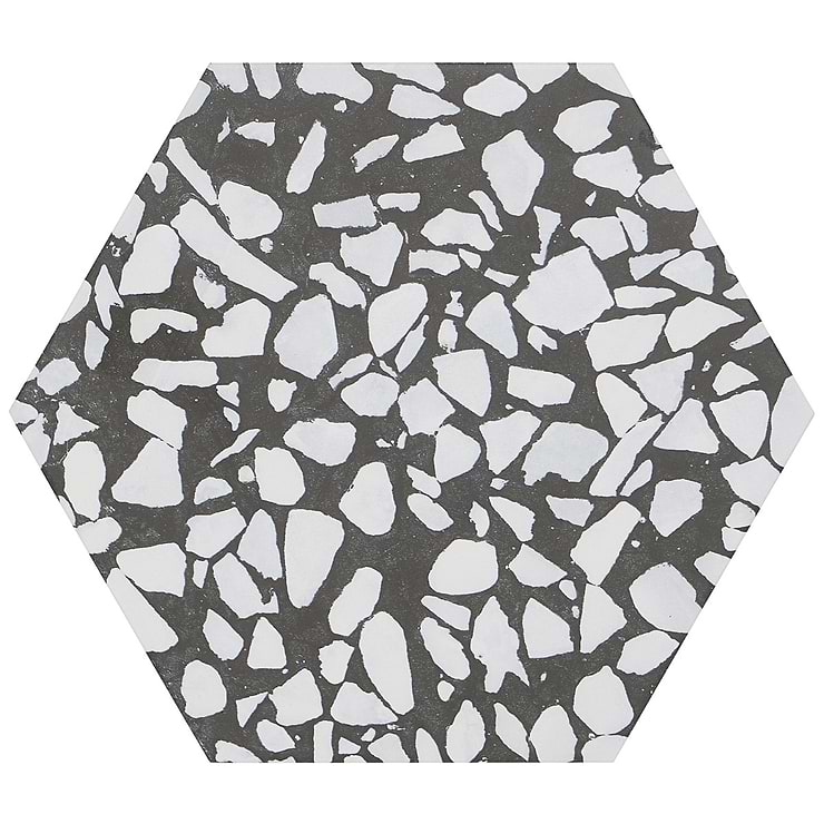 Terrazzo Hex Nero Black & White 9" Terrazzo Look Matte Porcelain Tile
