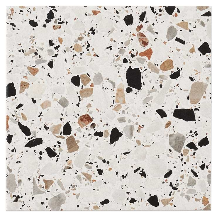 Chips Macro Bianco White 8x8 Terrazzo Look Matte Porcelain Tile