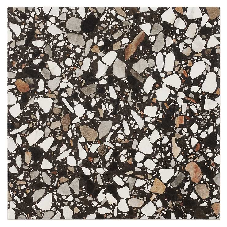 Chips Macro Nero Black 8x8 Terrazzo Look Matte Porcelain Tile