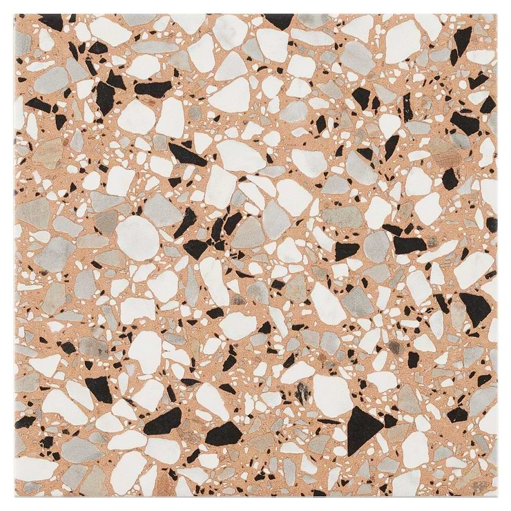 Chips Macro Terracotta Coral Orange 8x8 Terrazzo Look Matte Porcelain Tile