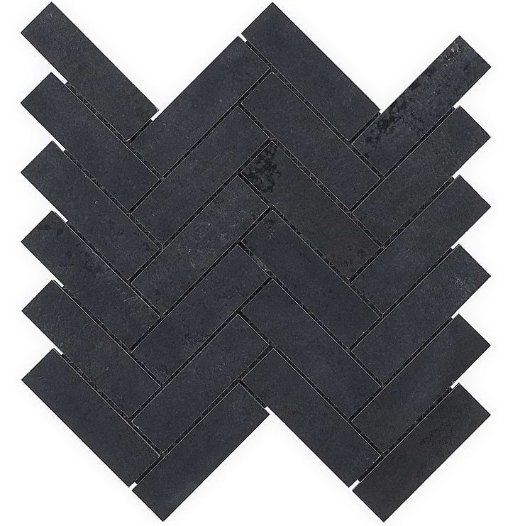 Portrait Black Gold 1x4 Herringbone Matte Porcelain Mosaic Tile