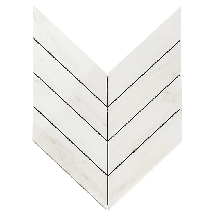 DreamStone Dolomite Snow 2x8 Chevron Polished Porcelain Mosaic