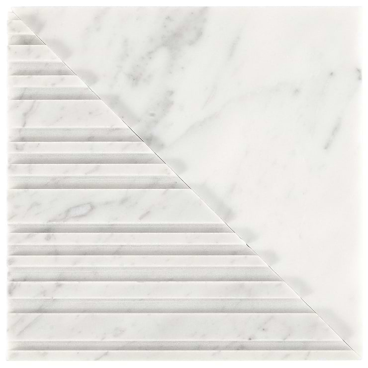 Barcode by Michael Habachy Medio Carrara White 8x8 Textured 3D Honed Marble Tile