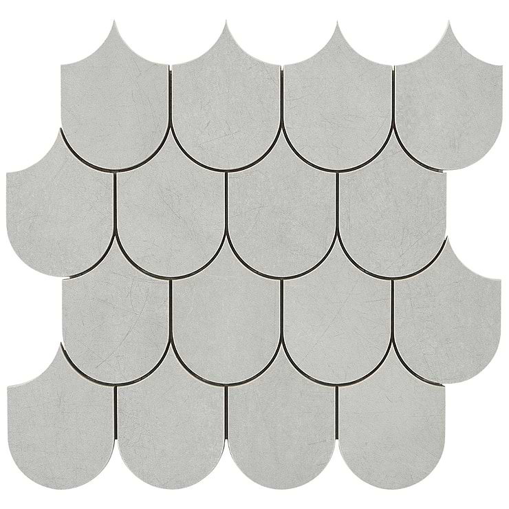 Bond Nimbus Silver Fishscale Plume Matte Porcelain Mosaic Tile