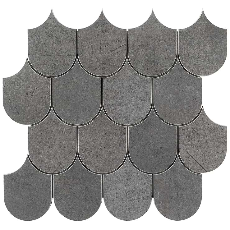 Bond Venom Black Charcoal Fishscale Plume Matte Porcelain Mosaic Tile