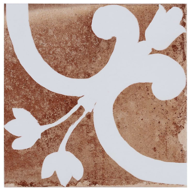 Angela Harris Mediterra Flora Terracotta 8x8 Matte Porcelain Tile