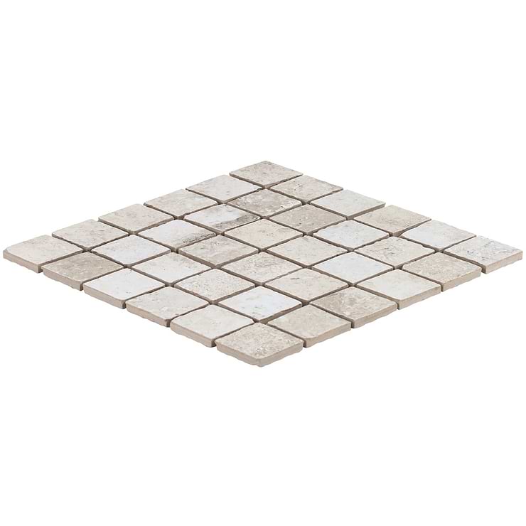 Seville Olimpia White 2x2 Travertine Look Matte Porcelain Mosaic Tile