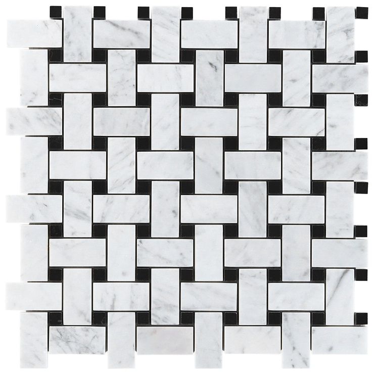 Trenza Basket Weave Carrara Marble Polished Mosaic Tile