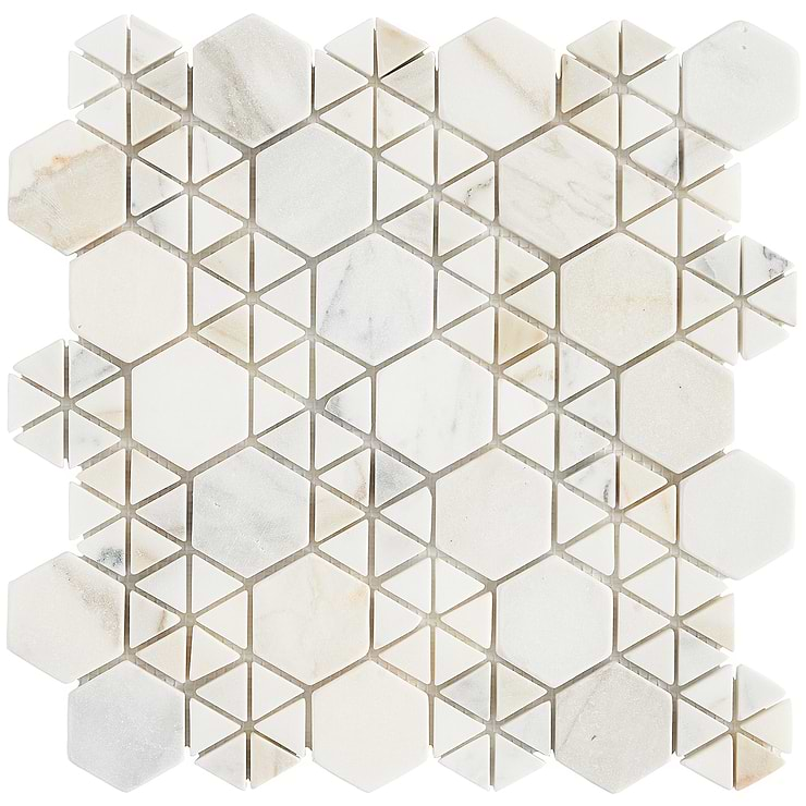 Aspekt Calacatta Hexagon White Honed Marble Mosaic Tile