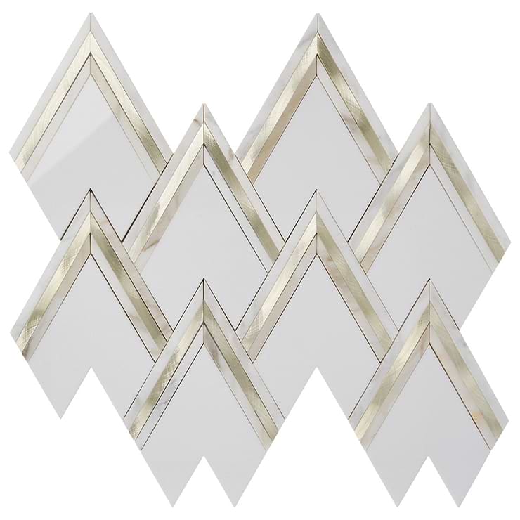 VZAG White and Gold 6" Polished Marble & Brass Mosaic Tile by Vanessa Deleon