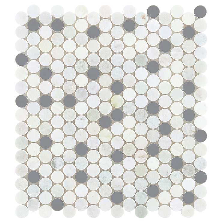 Reflection Ming Green With Mirror 1" Penny Round Polished Marble & Glass Mosaic Tile