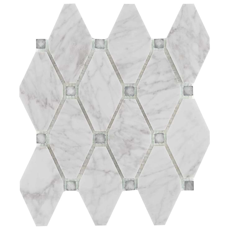 Reflection White Carrara 3x5 Diamond & Mirror Polished Marble & Glass Mosaic Tile