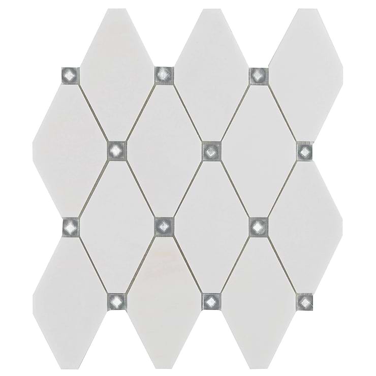 Reflection White Thassos 3x5 Diamond & Mirror Polished Marble & Glass Mosaic Tile