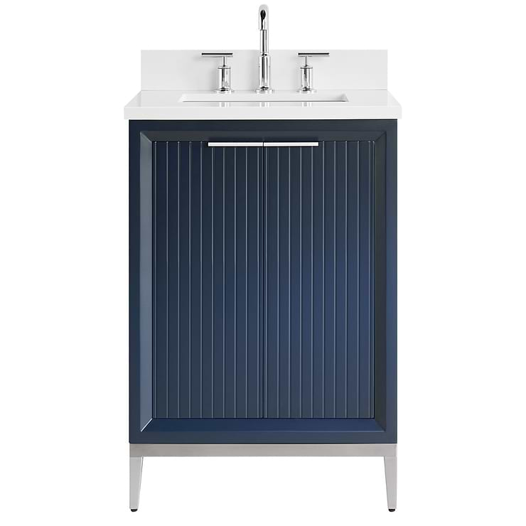 Bungalow Navy and Silver 24" Single Vanity with Pure White Quartz Top