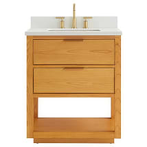 Dayton 30" Woodgrain Vanity with Pure White Quartz Top and Ceramic Basin