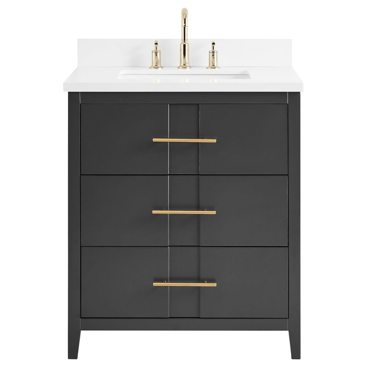 Iconic 30" Charcoal and Gold Vanity with Pure White Quartz Top and Ceramic Basin