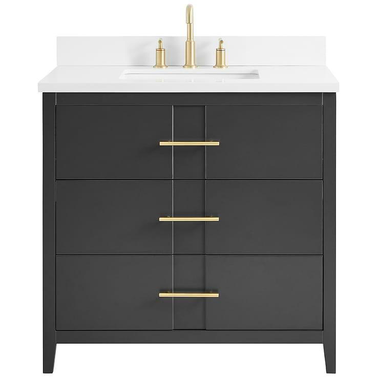 Iconic 36" Charcoal and Gold Vanity with Pure White Quartz Top and Ceramic Basin