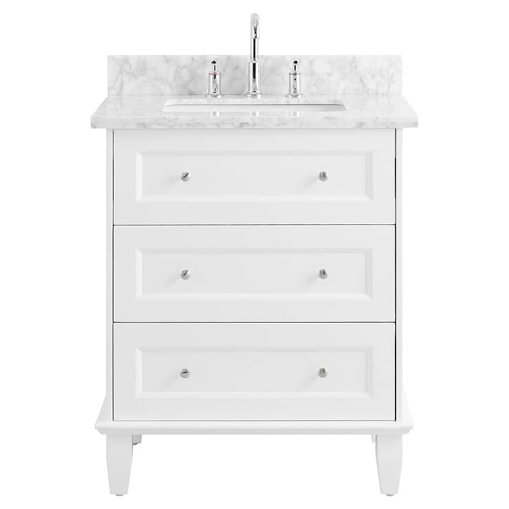 Nora 30" White Vanity with Carrara Marble Top and Ceramic Basin