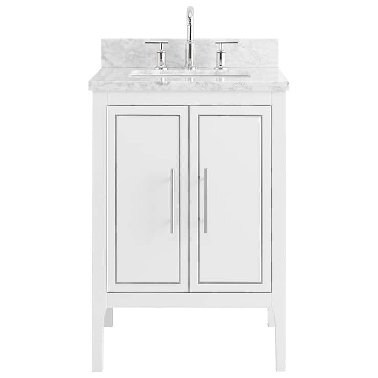 Province White and Silver 24" Single Vanity with Carrara Marble Top 