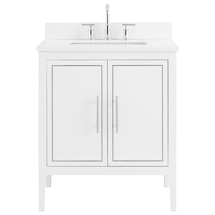 Province White and Silver 30" Single Vanity with Pure White Quartz Top