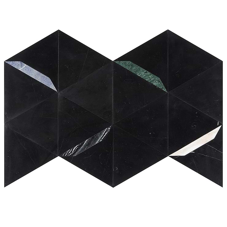 Tres Nero Gem 5x6 Polished Marble Mosaic Tile
