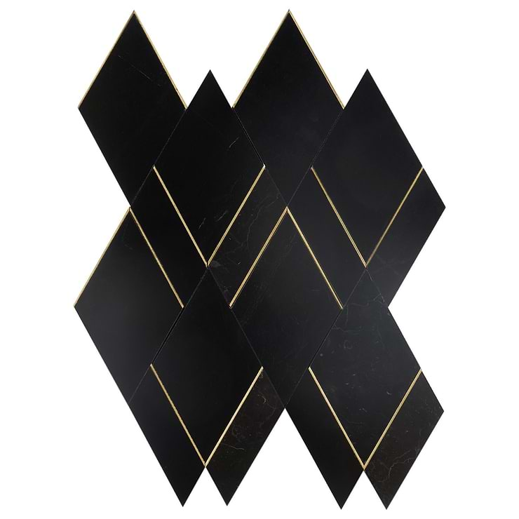 Enver Nero Polished Marble and Brass Mosaic Tile