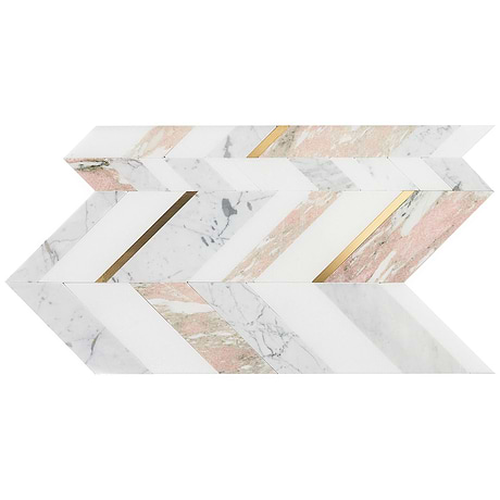 Amari Rosa Polished Marble and Brass Chevron Mosaic Tile