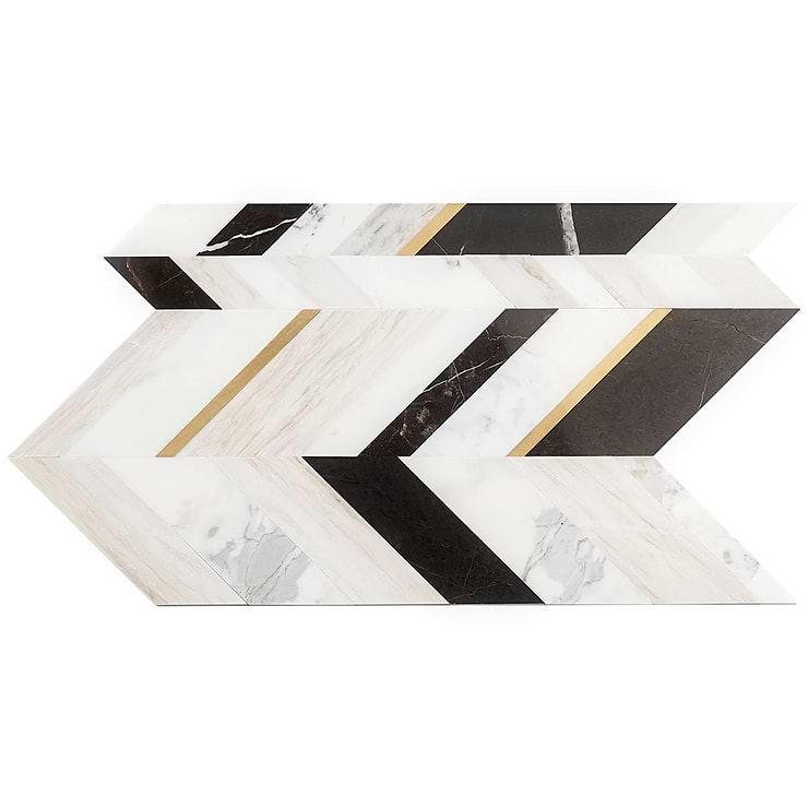 Amari Saint Laurent Polished Marble and Brass Mosaic Tile