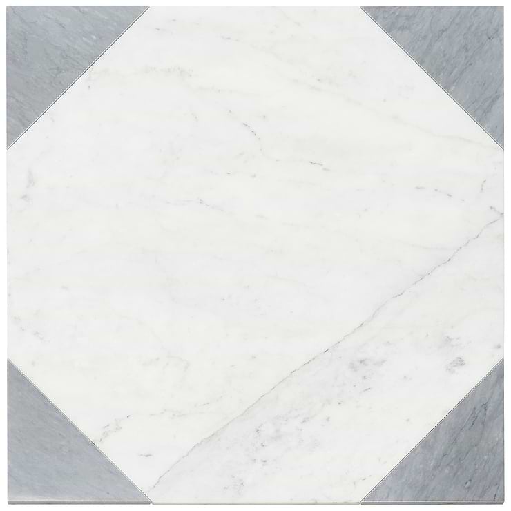 Cadre Giotto Carrara and Italian Gray 20x20 Polished Marble Mosaic Tile