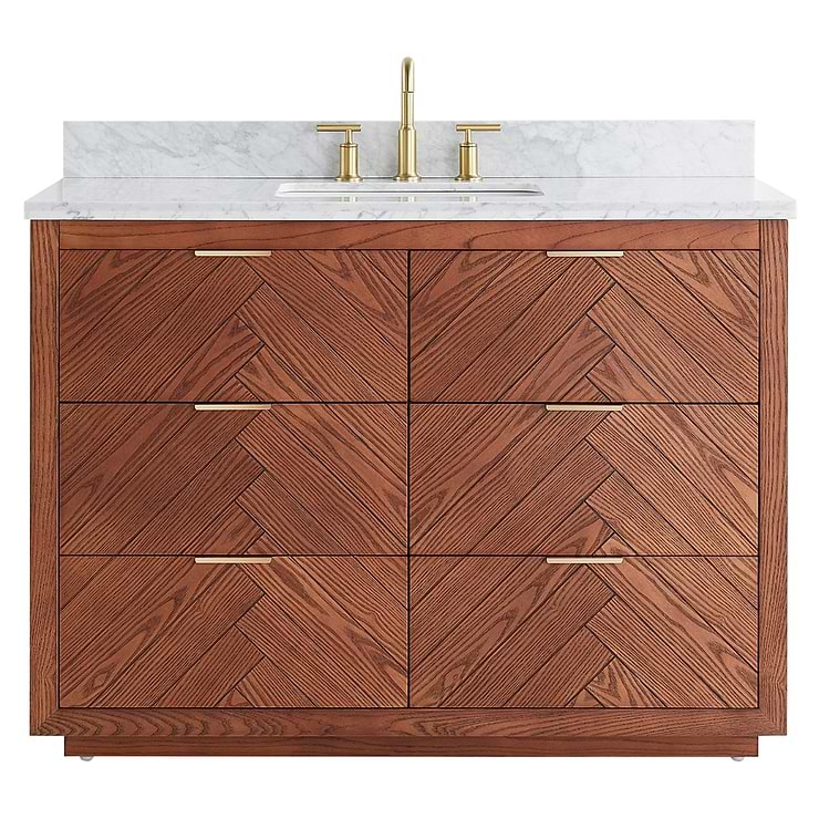 Marilyn 48" Woodgrain Vanity with Carrara Marble Top and Ceramic Basin