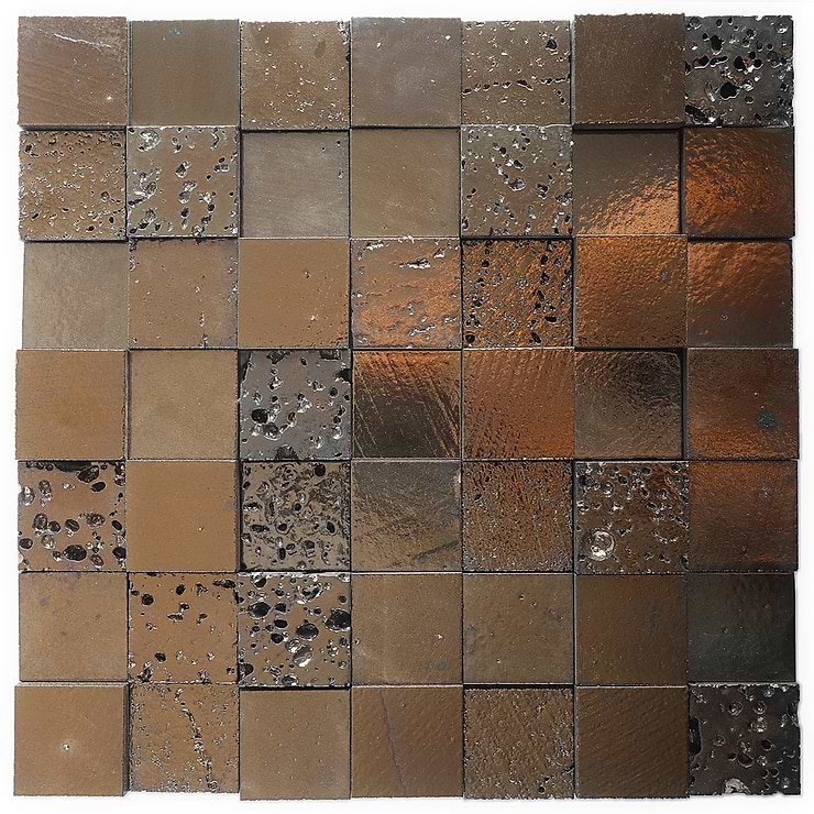 Magma 3D Squares Bronze 2x2 Polished Lava Stone Mosaic Tile