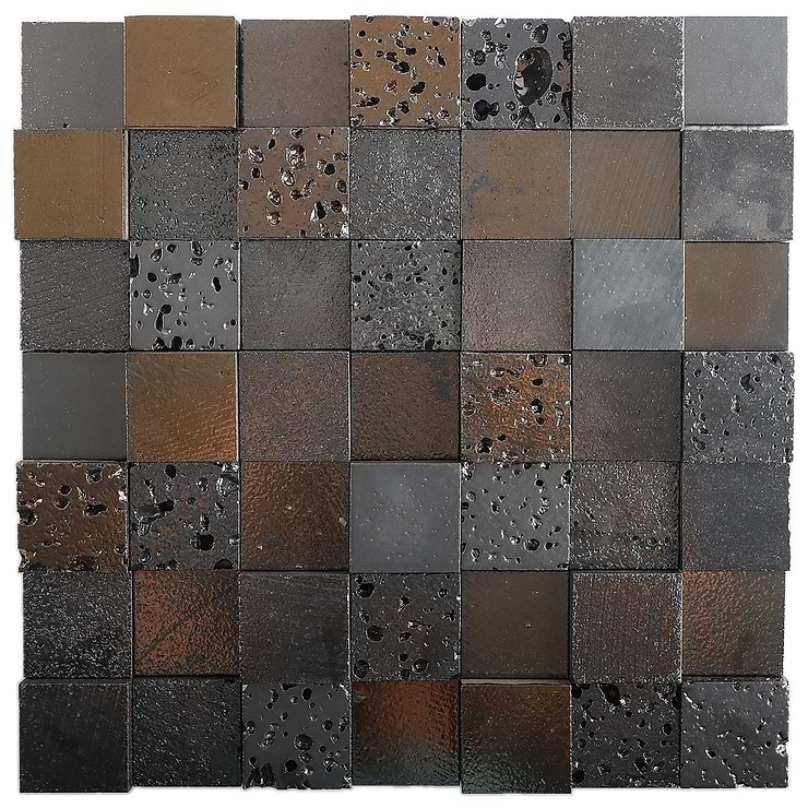 Magma 3D Squares Iron Gray 2x2 Polished Lava Stone Mosaic Tile