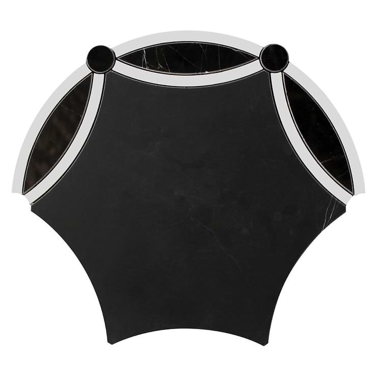 Celine Nero Polished Black Marble and Pearl Mosaic Tile