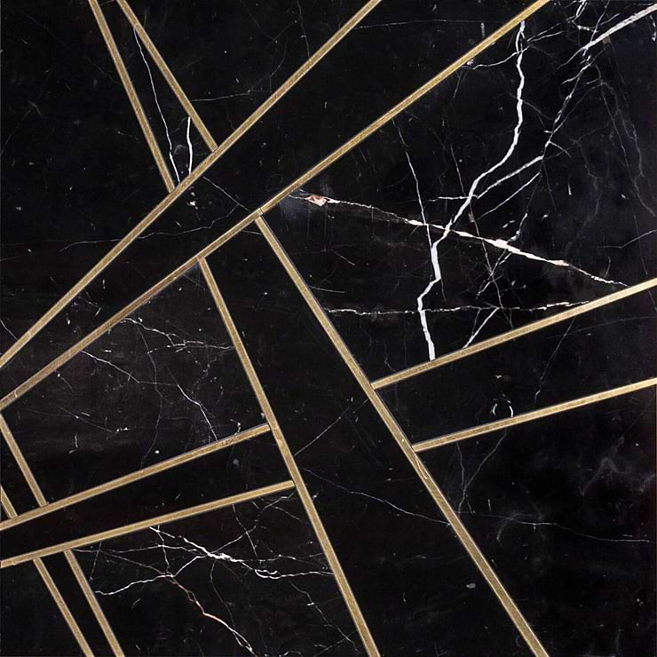 Empire Nero Marble & Brass Tile