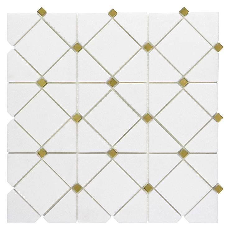 Euphoria Glass Limelight Gold Diamond Honed Thassos Marble Mosaic Tile