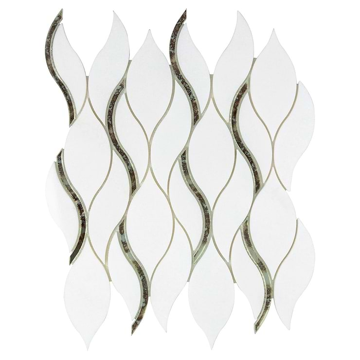 Euphoria Glass Lynx Silver Waved Teardrop Polished Thassos Marble Mosaic Tile