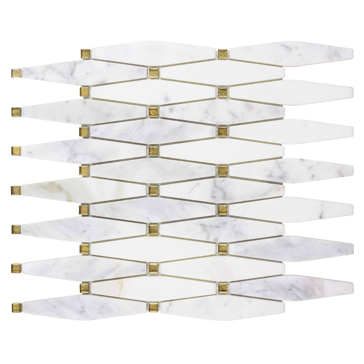 Euphoria Glass Gleam Gold Octagonal Polished Carrara Marble Mosaic Tile