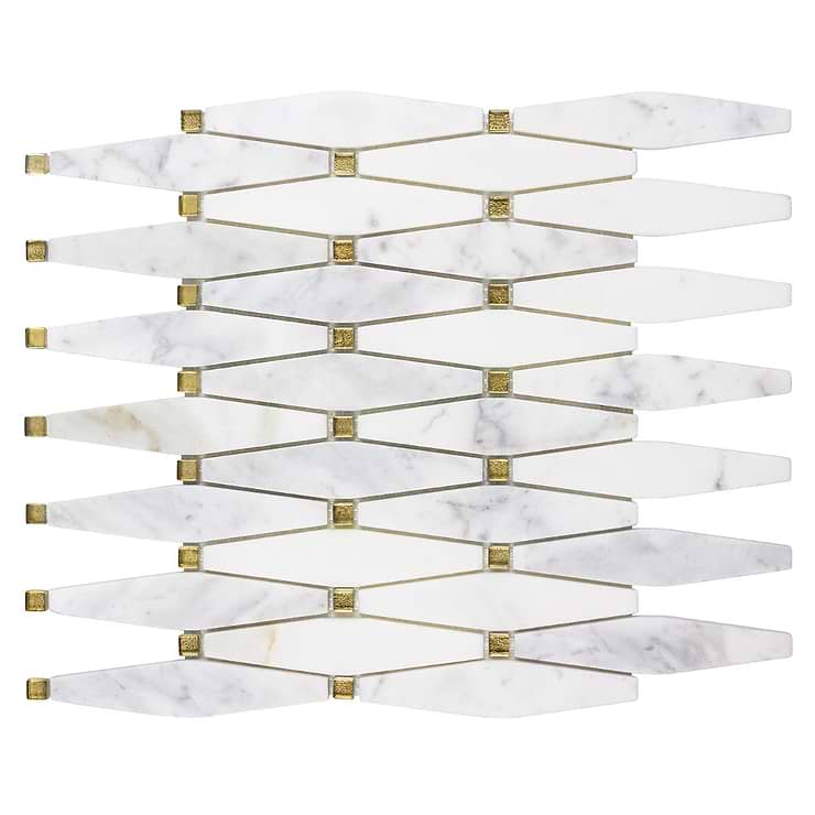 Euphoria Glass Gleam Gold Octagonal Polished Carrara Marble Mosaic Tile