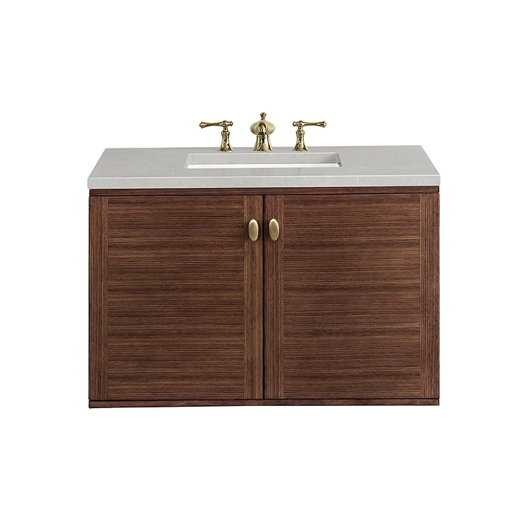 James Martin Vanities Amberly Mid-Century Walnut 36" Single Vanity with Eternal Serena Quartz Top