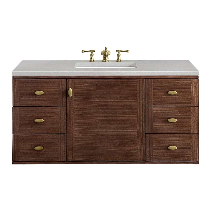 James Martin Vanities Amberly Mid-Century Walnut 48" Single Vanity with Eternal Serena Quartz Top