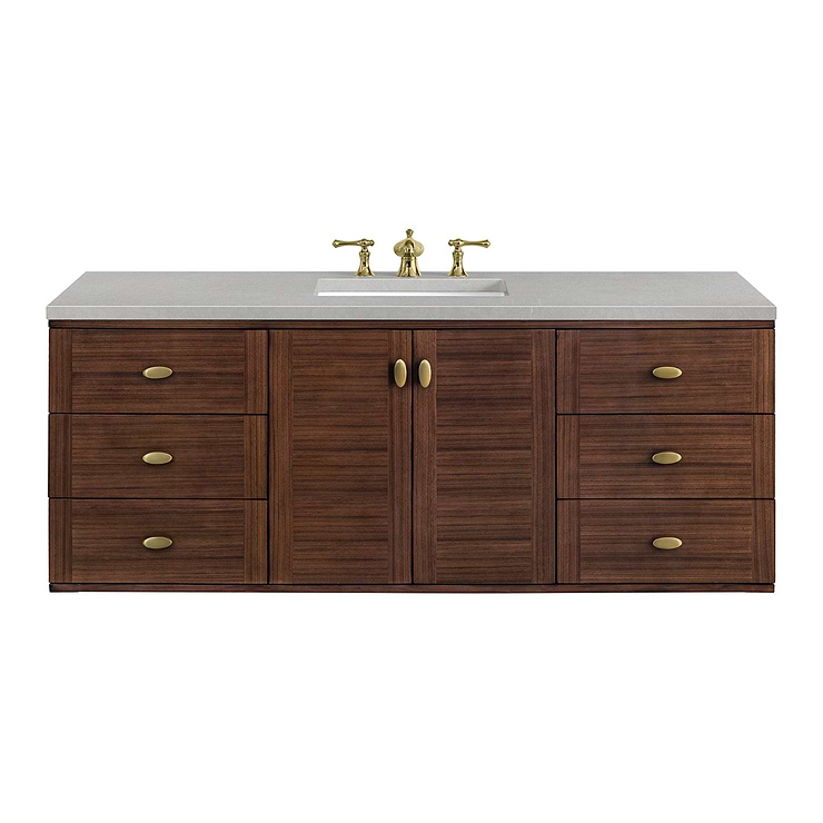 James Martin Vanities Amberly Mid-Century Walnut 60" Single Vanity with Eternal Serena Quartz Top