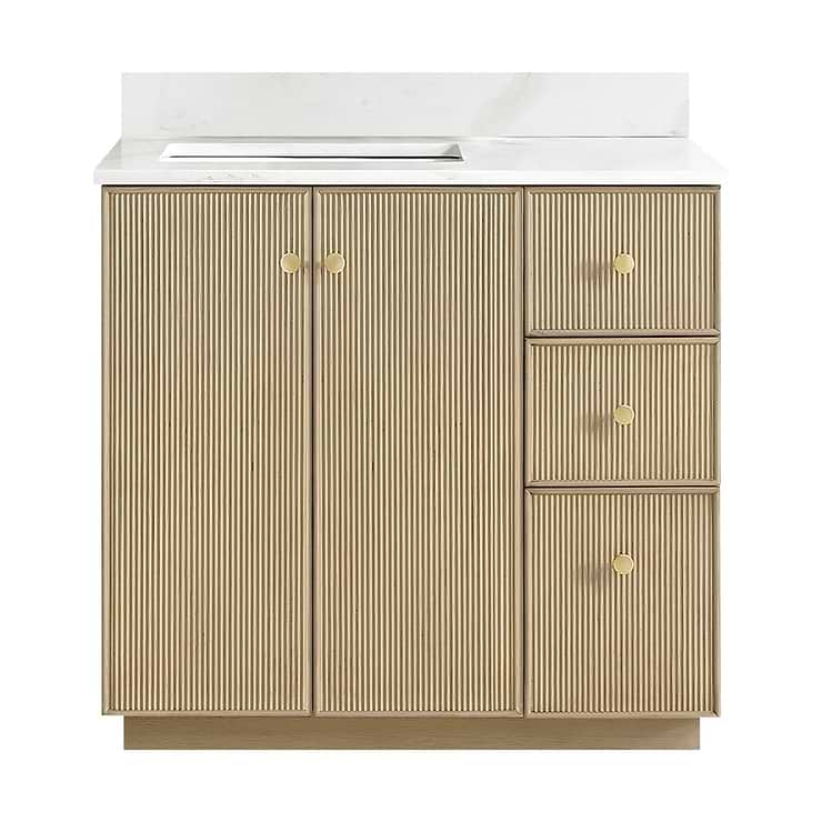 Florencia Blonde Oak 36" Single Vanity with Pacific White Quartz Top