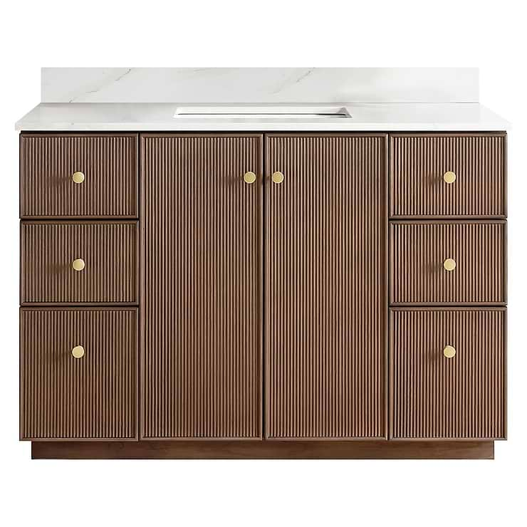 Florencia Brown Oak 48" Single Vanity with Pacific White Quartz Top