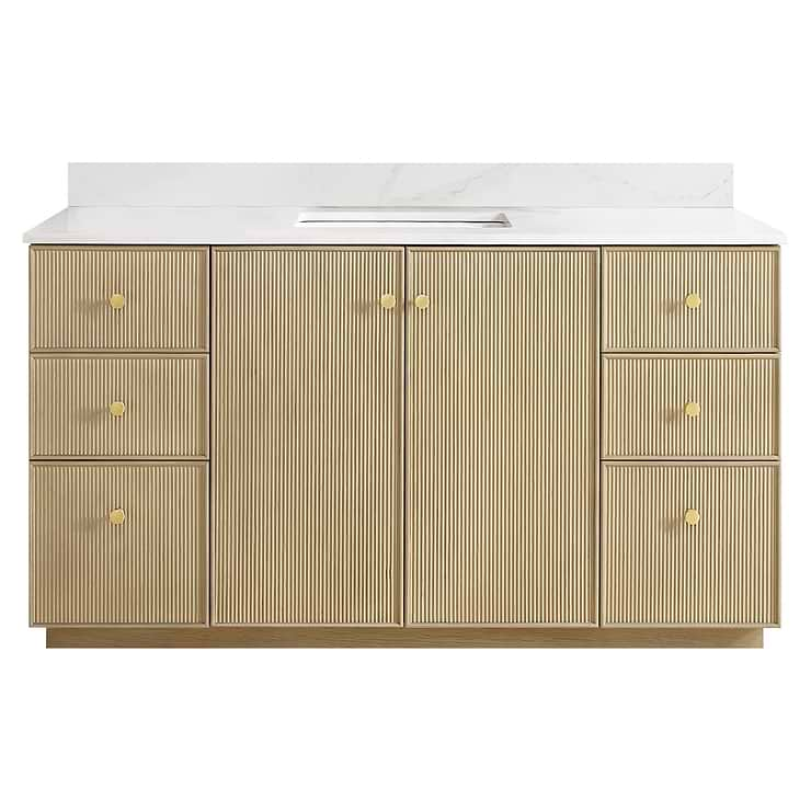 Florencia Blonde Oak 60" Single Vanity with Pacific White Quartz Top