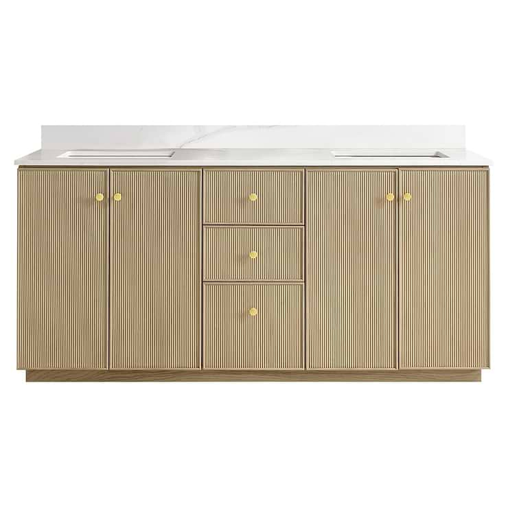 Florencia Blonde Oak 72" Double Vanity with Pacific White Quartz Top